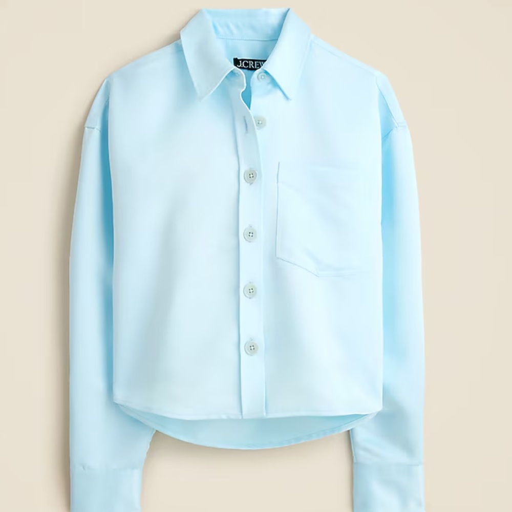 J. Crew Pale Blue Cropped Button-Down Shirt - Picture 1 of 3